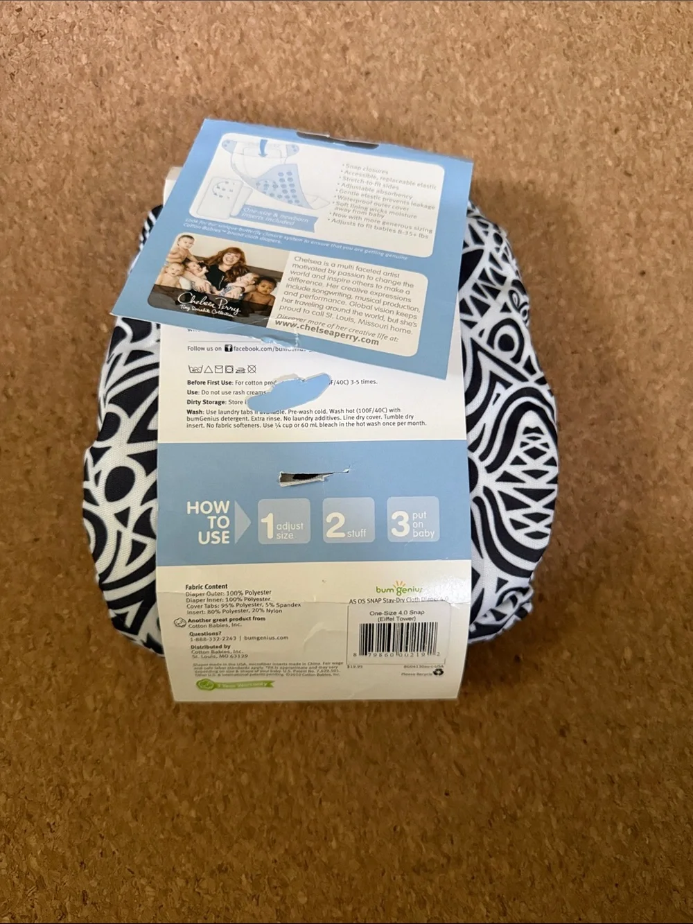 BumGenius Black & White Chelsea Perry Stay-Dry Cloth Diaper
